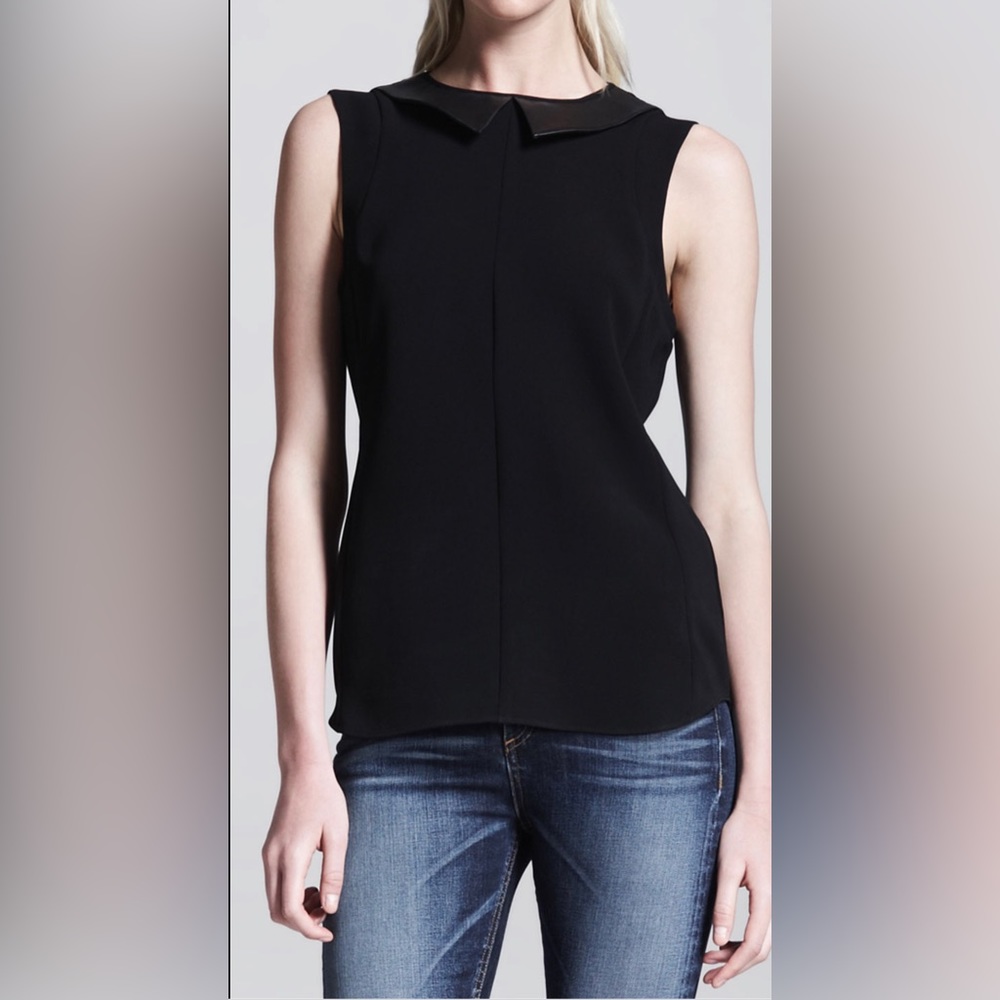 Rag & Bone Leather Collar Top Black